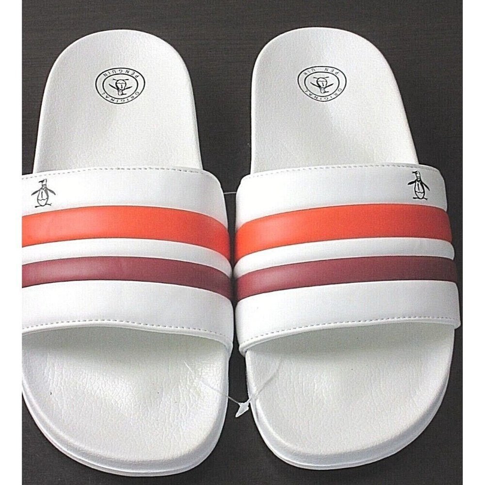Original Penguin Men's Earle Slide Sandal White Coal Orange Red NWT Classic - Picture 2 of 9